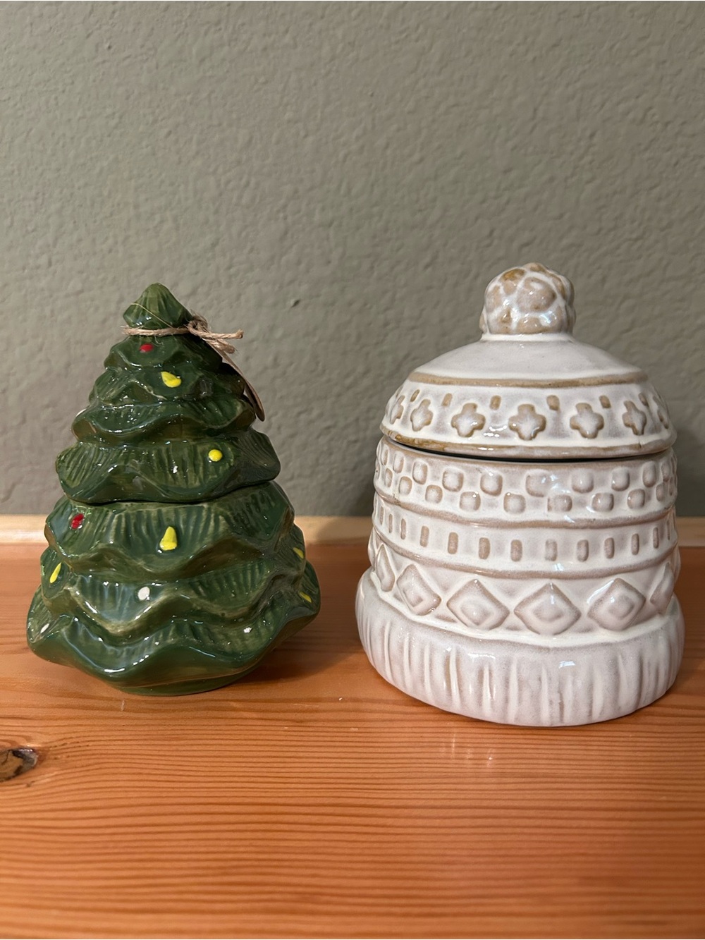Mud Pie Christmas Tree Cookie Jar & Target Ceramic Lidded Jar Set